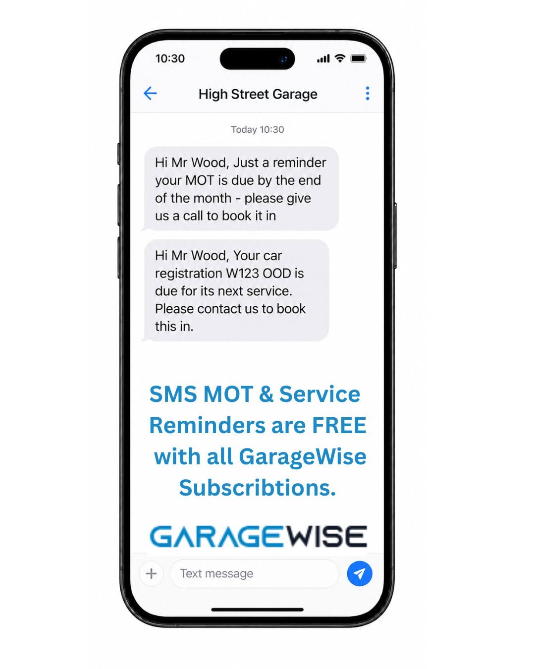 GarageWise automatic SMS MOT and service reminder feature